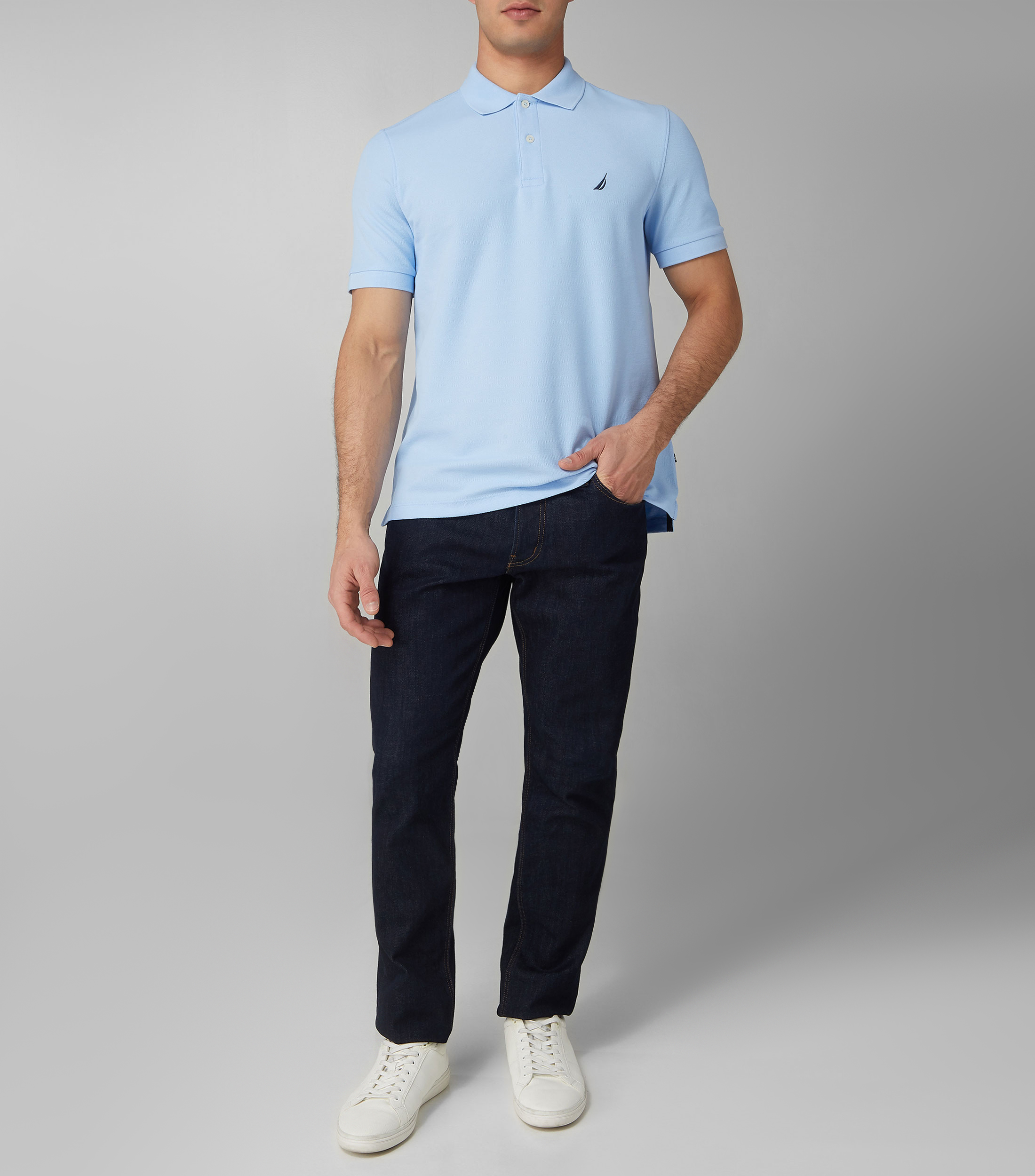 Playera tipo Polo azul con manga corta Hombre